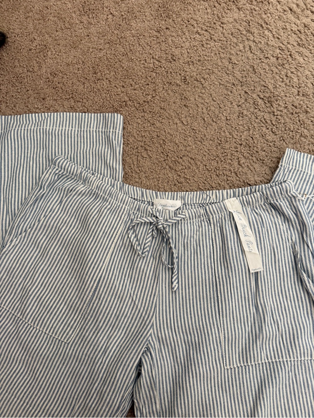 Daydreamer Blue and White Striped Drawstring Pants
